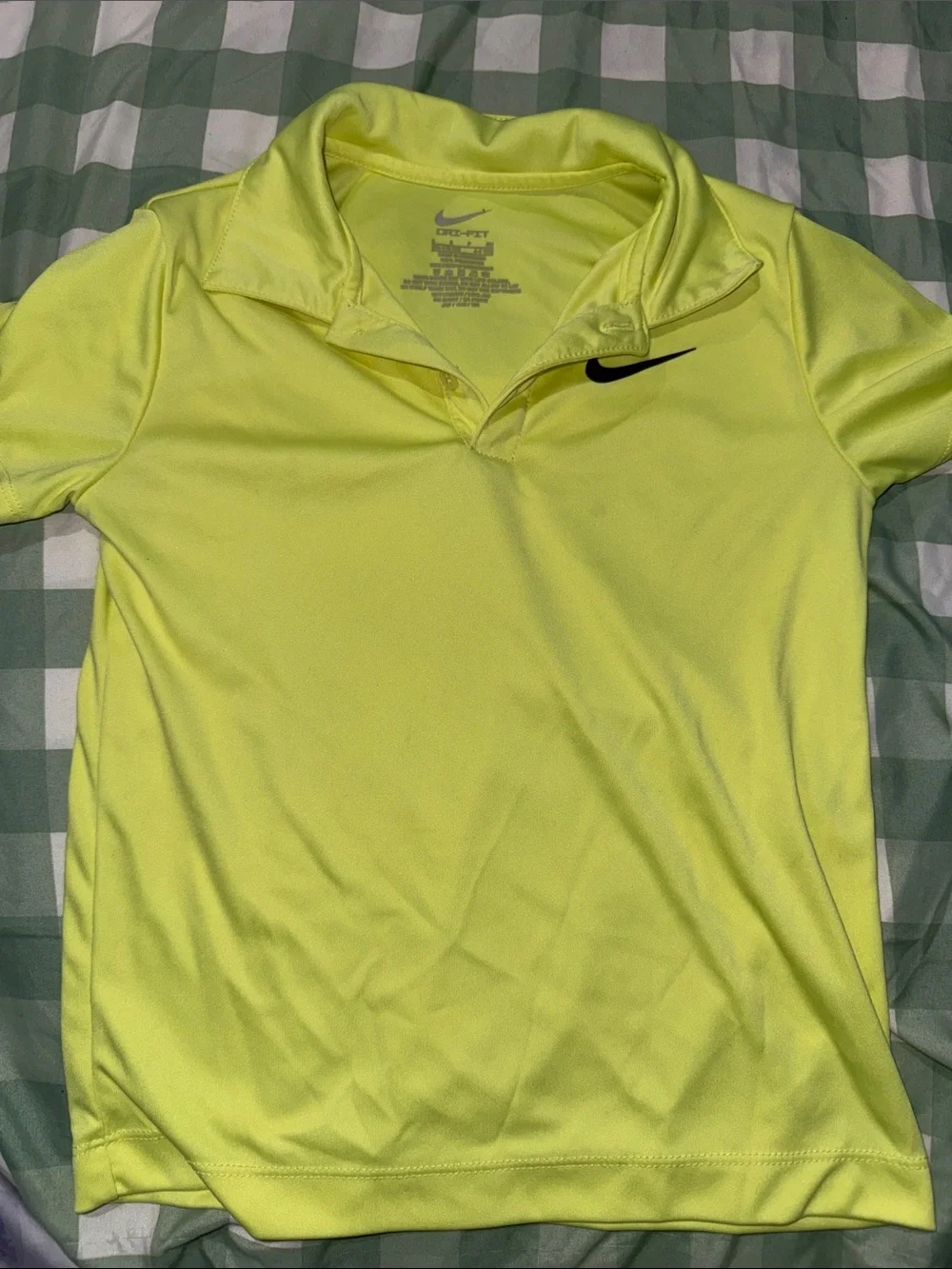 Nike Kids Neon Yellow Polo with Black Nike Shorts